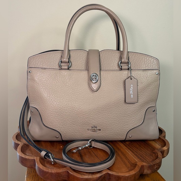 Coach Mercer Satchel 30 Metallic Taupe Convertible Crossbody Taupe 57690 EUC - Picture 16 of 16